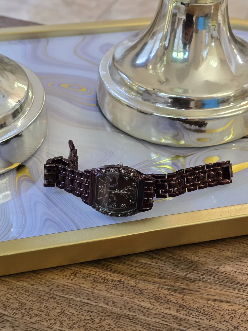 Avenue Men’s Brown Crystal Accent Bracelet Watch